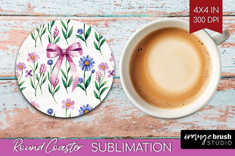 Summer Flowers Round Coaster - Floral Coaster PNG