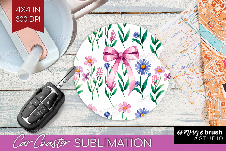 Summer Flowers Car Coaster - Floral Coaster PNG Sublimation example image 1