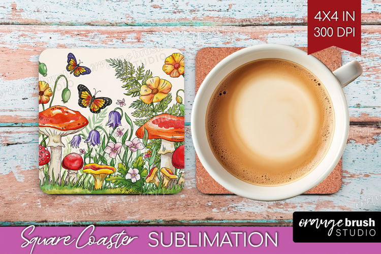 Summer Flowers Square Coaster - Floral Coaster PNG