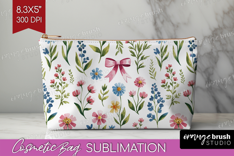 Summer Flowers Cosmetic Bag - Floral Makeup Bag PNG