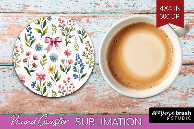 Summer Flowers Round Coaster - Floral Coaster PNG