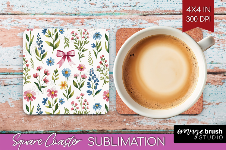 Summer Flowers Square Coaster - Floral Coaster PNG