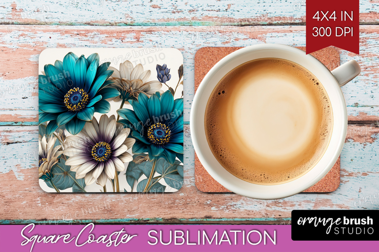 3D Flowers Square Coaster - Summer Coaster PNG Sublimation