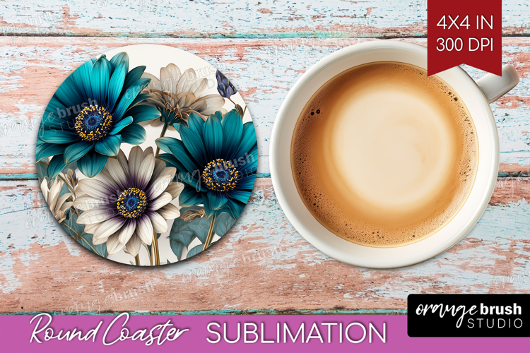 3D Flowers Round Coaster - Summer Coaster PNG Sublimation