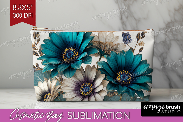 3D Flowers Cosmetic Bag - Summer Makeup Bag PNG Sublimation
