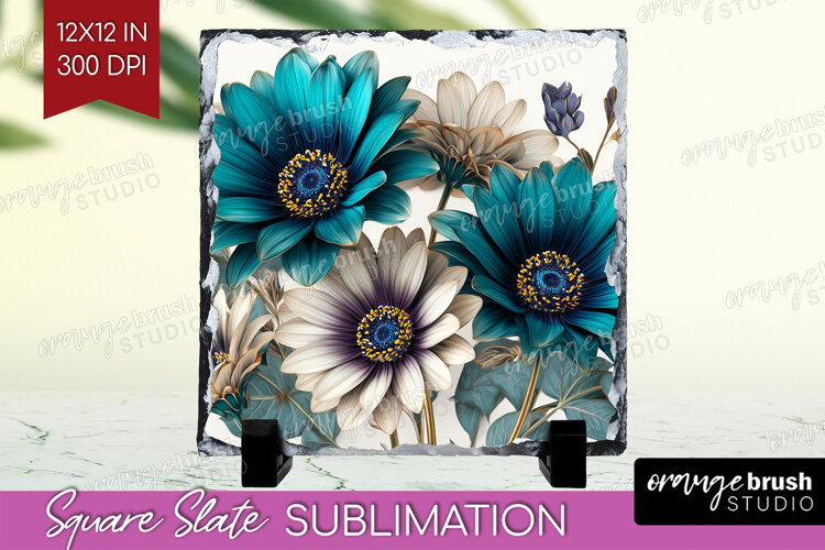 3D Flowers Slate PNG - Summer Square Slate Sublimation example image 1