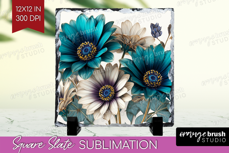 3D Flowers Slate PNG - Summer Square Slate Sublimation