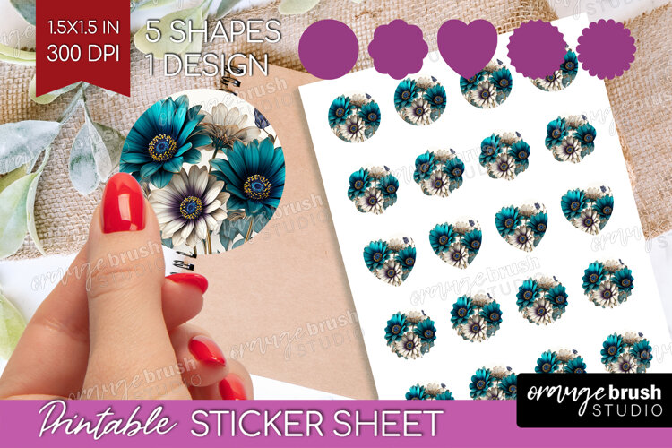 3D Flowers Round Sticker - Summer Printable Sticker Sheet example image 1