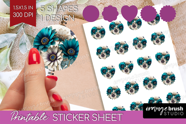 3D Flowers Round Sticker - Summer Printable Sticker Sheet