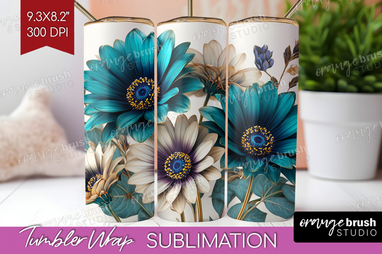 3D Flowers Tumbler Wrap - Summer Tumbler PNG Sublimation
