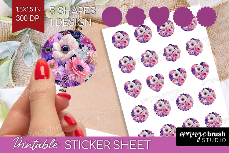 3D Flowers Round Sticker - Summer Printable Sticker Sheet