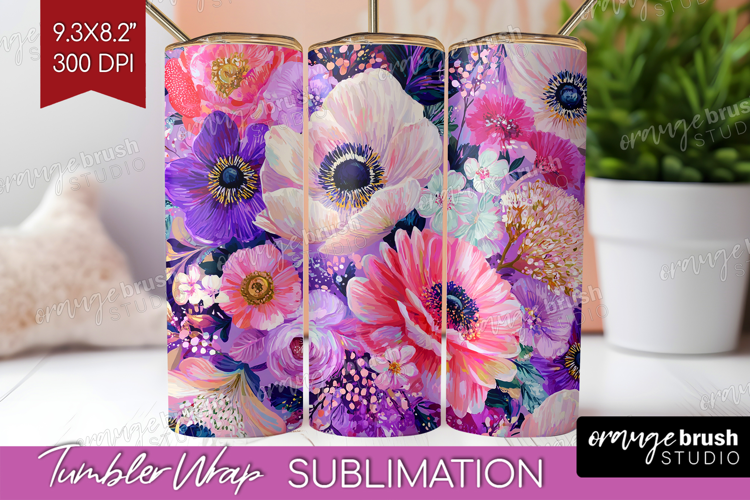 3D Flowers Tumbler Wrap - Summer Tumbler PNG Sublimation