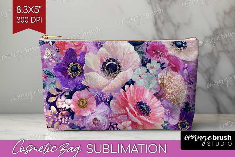 3D Flowers Cosmetic Bag - Summer Makeup Bag PNG Sublimation