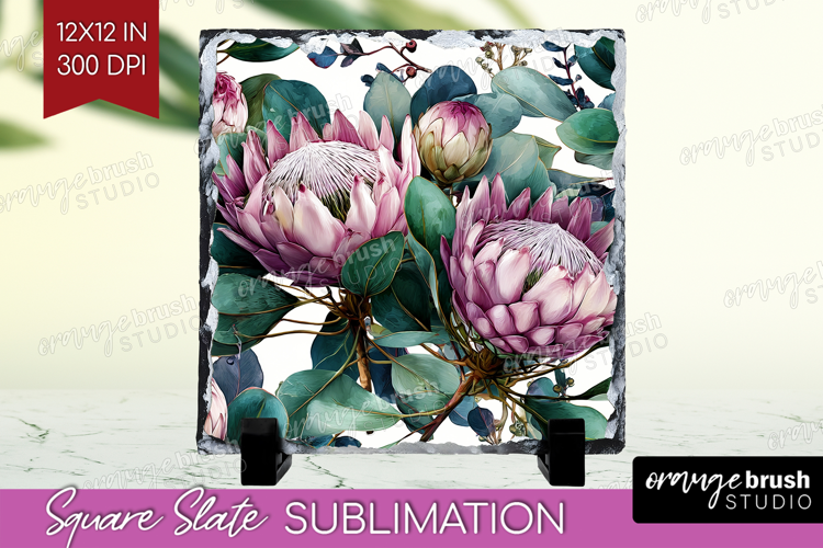3D Flowers Slate PNG - Summer Square Slate Sublimation