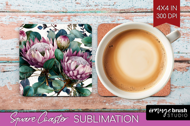 3D Flowers Square Coaster - Summer Coaster PNG Sublimation