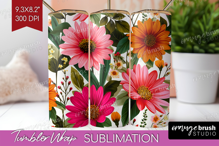 3D Flowers Tumbler Wrap - Summer Tumbler PNG Sublimation
