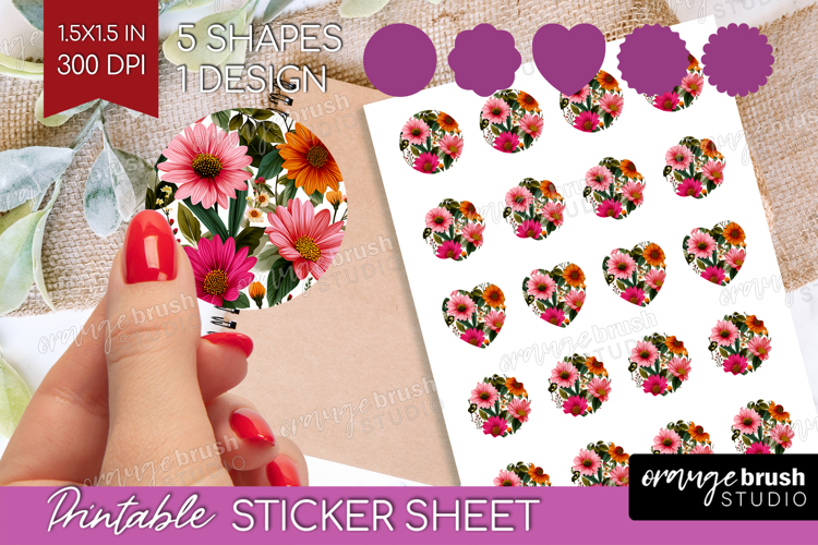 3D Flowers Round Sticker - Summer Printable Sticker Sheet