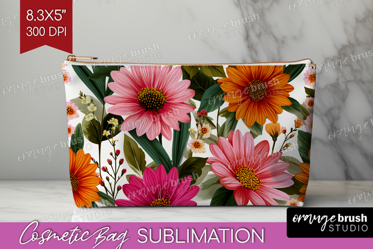 3D Flowers Cosmetic Bag - Summer Makeup Bag PNG Sublimation