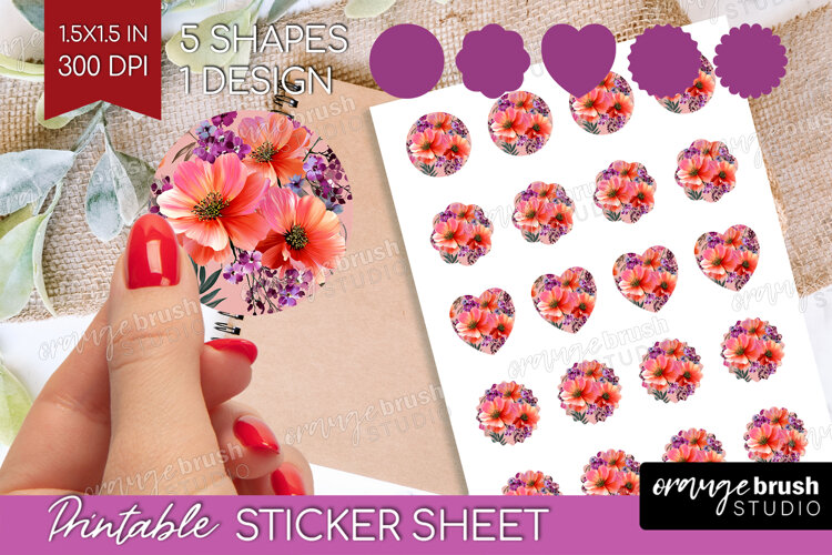 3D Flowers Round Sticker - Summer Printable Sticker Sheet example image 1