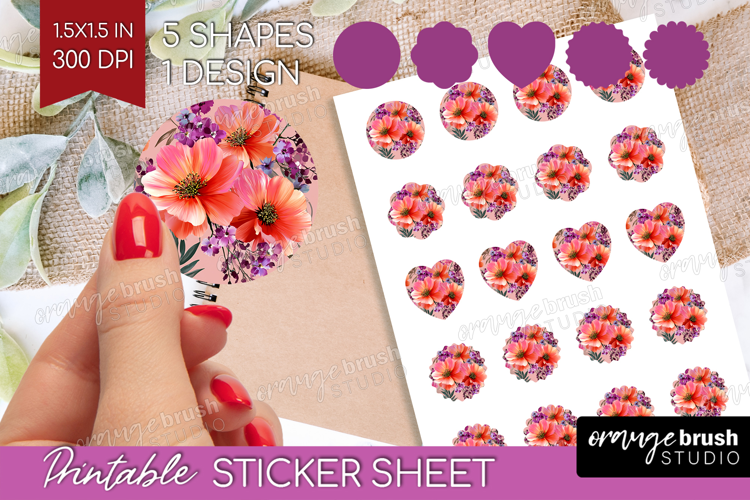 3D Flowers Round Sticker - Summer Printable Sticker Sheet