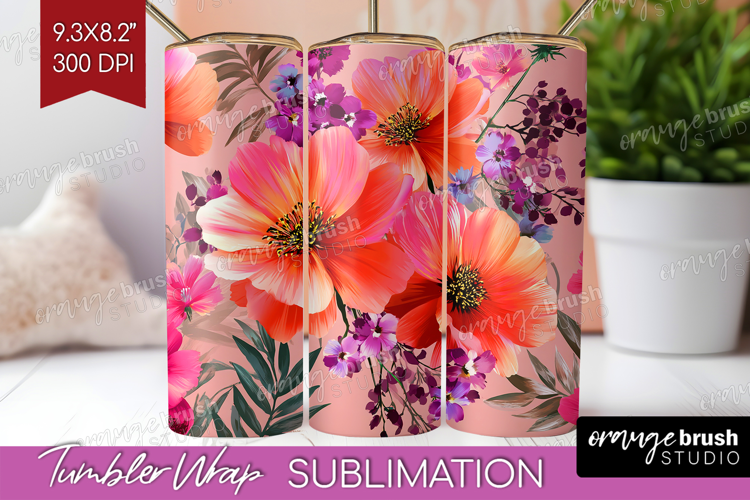 3D Flowers Tumbler Wrap - Summer Tumbler PNG Sublimation