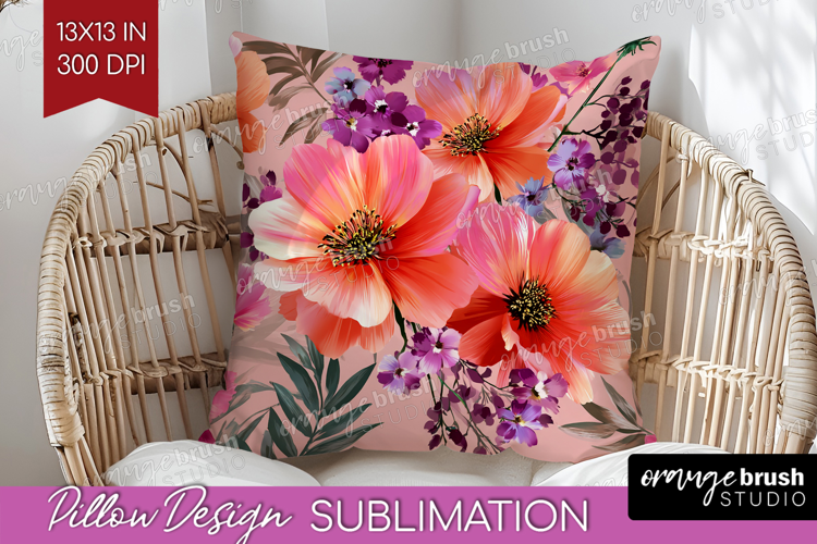 3D Flowers Pillow Sublimation - Summer Pillow Cover PNG