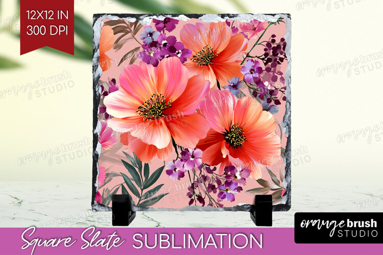 3D Flowers Slate PNG - Summer Square Slate Sublimation example image 1