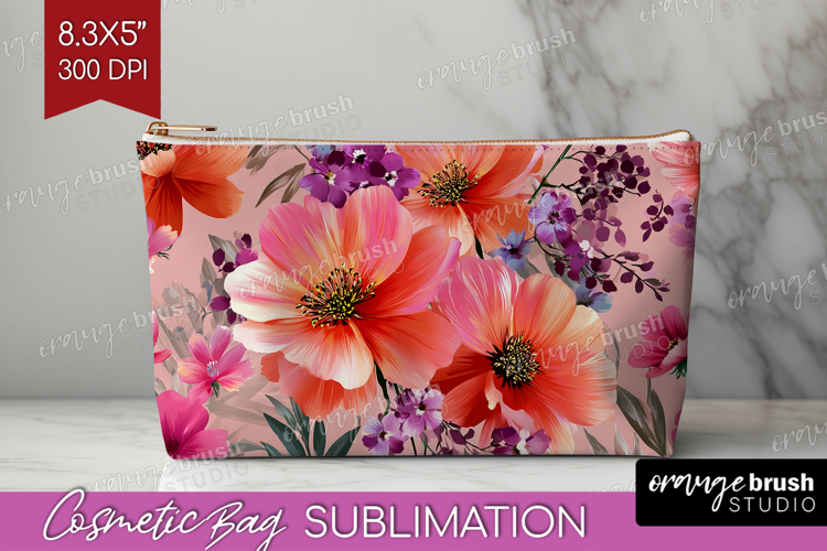 3D Flowers Cosmetic Bag - Summer Makeup Bag PNG Sublimation