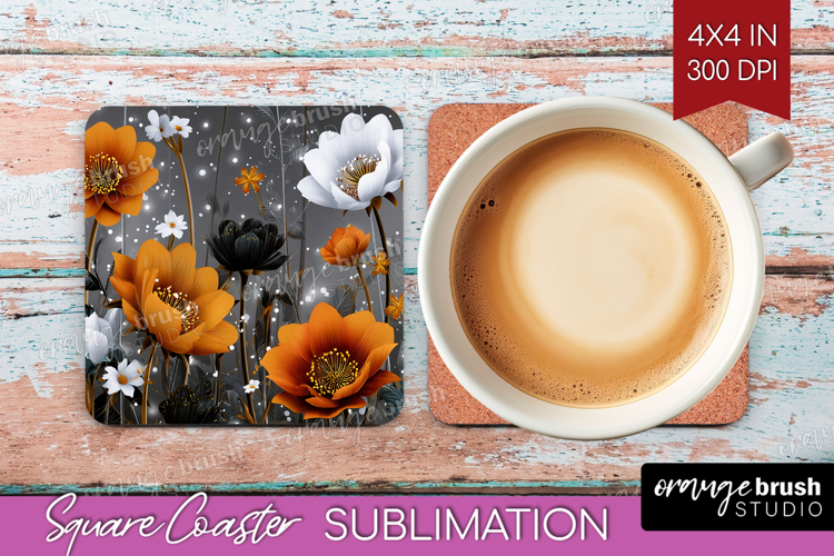3D Flowers Square Coaster - Summer Coaster PNG Sublimation