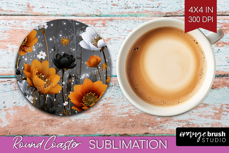 3D Flowers Round Coaster - Summer Coaster PNG Sublimation