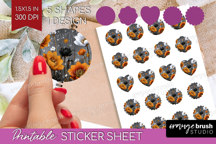 3D Flowers Round Sticker - Summer Printable Sticker Sheet