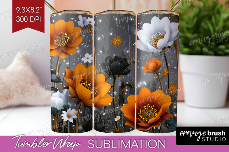 3D Flowers Tumbler Wrap - Summer Tumbler PNG Sublimation