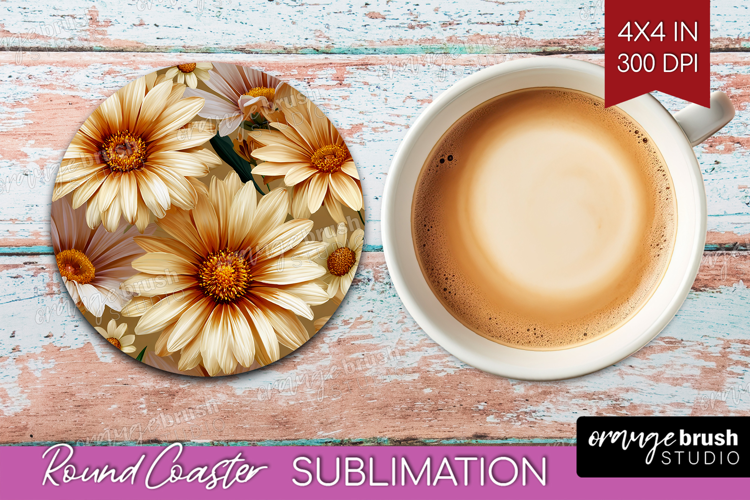 3D Flowers Round Coaster - Summer Coaster PNG Sublimation