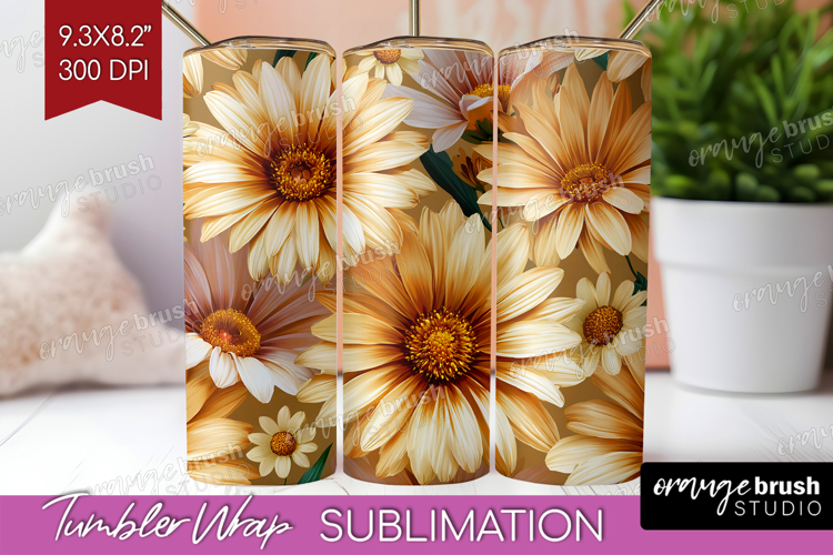 3D Flowers Tumbler Wrap - Summer Tumbler PNG Sublimation