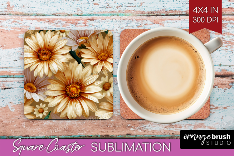 3D Flowers Square Coaster - Summer Coaster PNG Sublimation