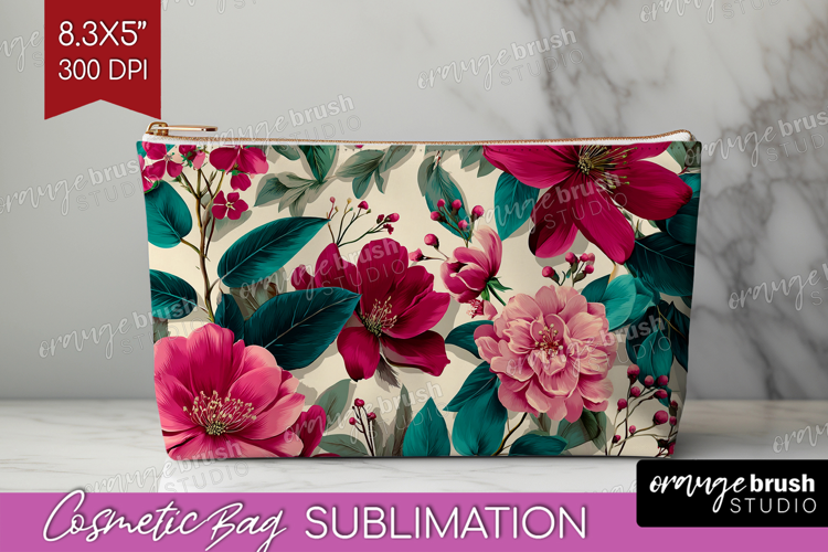 3D Flowers Cosmetic Bag - Summer Makeup Bag PNG Sublimation