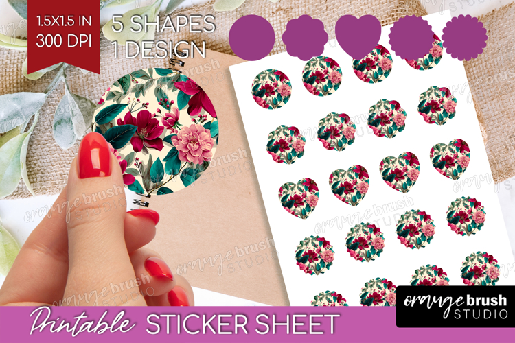 3D Flowers Round Sticker - Summer Printable Sticker Sheet