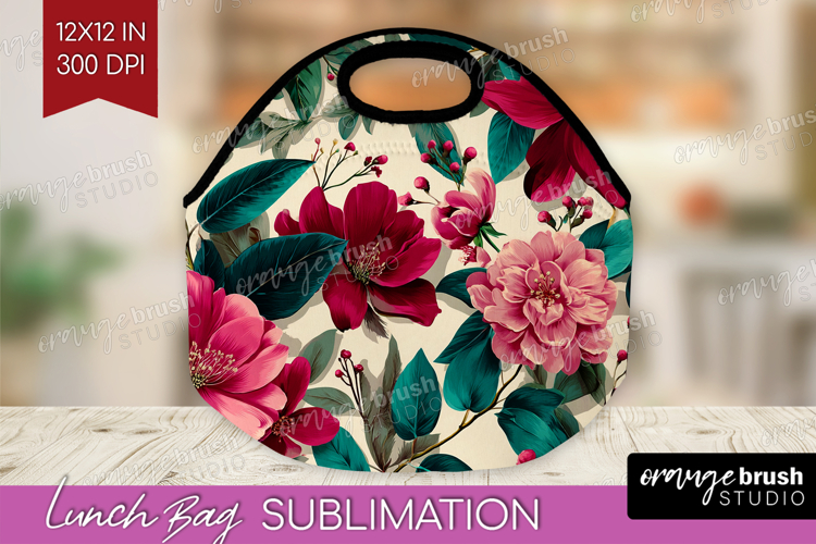 3D Flowers Lunch Bag - Summer Lunch Bug PNG Sublimation