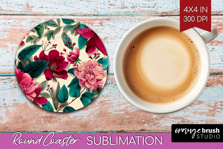 3D Flowers Round Coaster - Summer Coaster PNG Sublimation