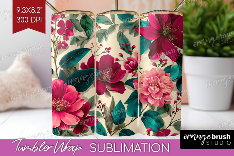 3D Flowers Tumbler Wrap - Summer Tumbler PNG Sublimation