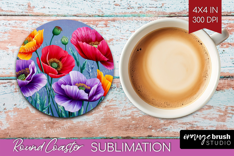 3D Flowers Round Coaster - Summer Coaster PNG Sublimation