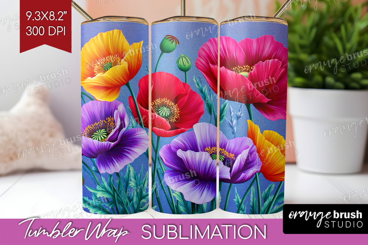 3D Flowers Tumbler Wrap - Summer Tumbler PNG Sublimation