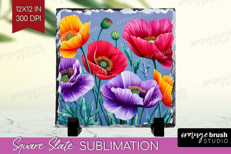 3D Flowers Slate PNG - Summer Square Slate Sublimation example image 1