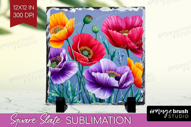 3D Flowers Slate PNG - Summer Square Slate Sublimation