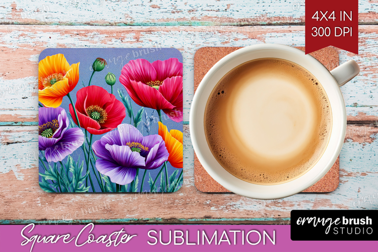 3D Flowers Square Coaster - Summer Coaster PNG Sublimation