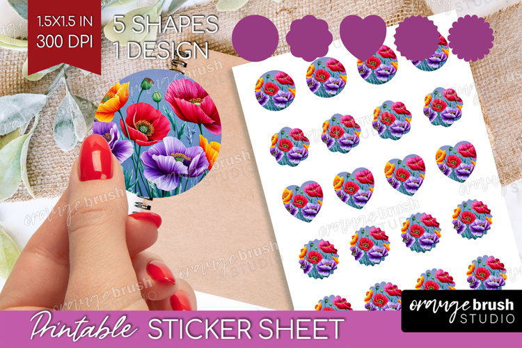 3D Flowers Round Sticker - Summer Printable Sticker Sheet