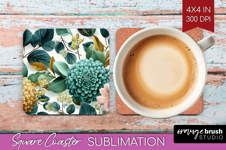 3D Flowers Square Coaster - Summer Coaster PNG Sublimation