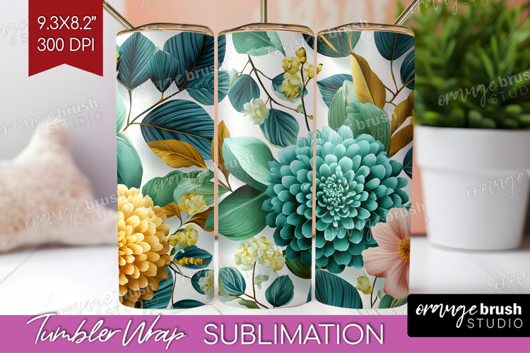 3D Flowers Tumbler Wrap - Summer Tumbler PNG Sublimation