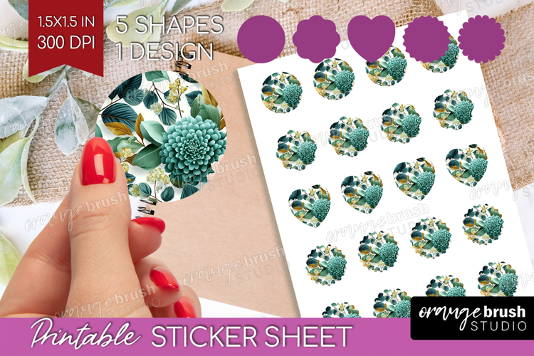 3D Flowers Round Sticker - Summer Printable Sticker Sheet