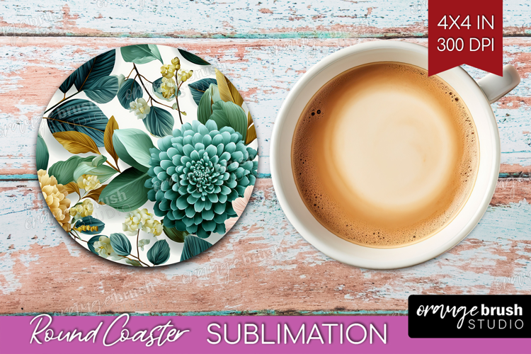 3D Flowers Round Coaster - Summer Coaster PNG Sublimation